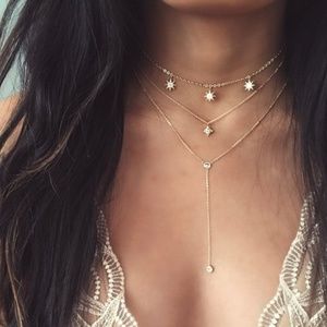 Boho Multilayer Star Crystal Gold Choker Necklace